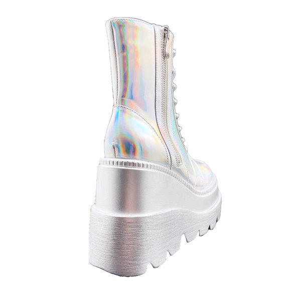 Cape Robbin X LASR Exclusive RADIO Chromatica Silver Platform Boots - Picture 5 of 6